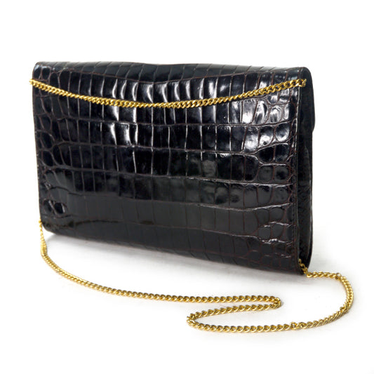 OLD Gucci70s! エキゾチックレザー・チェーンクラッチ(濃茶)