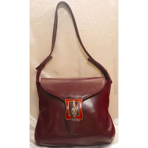 OLD Gucciトラ留め具ワイン総皮ショルダー