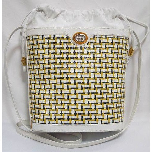 OLD Gucci 編込みショルダーバケツ型(白×黄×紺)