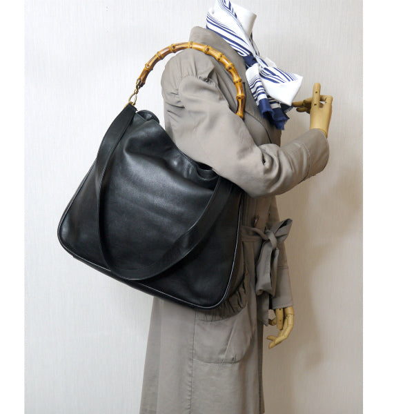 OLD Gucci ホーボー2Wayバンブーバッグ(黒・大)