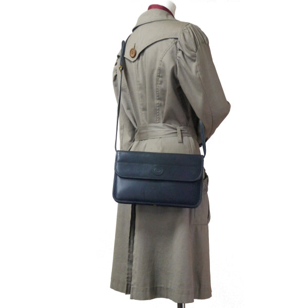OLD Gucci レザーショルダー(紺・ネイビー)