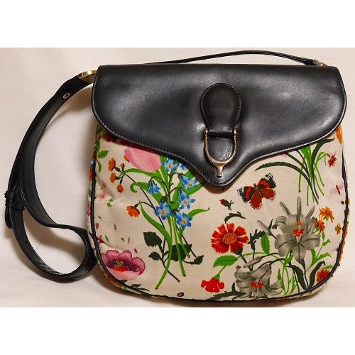 OLD Gucci FLORA フローラ3層ショルダー(白×黒)