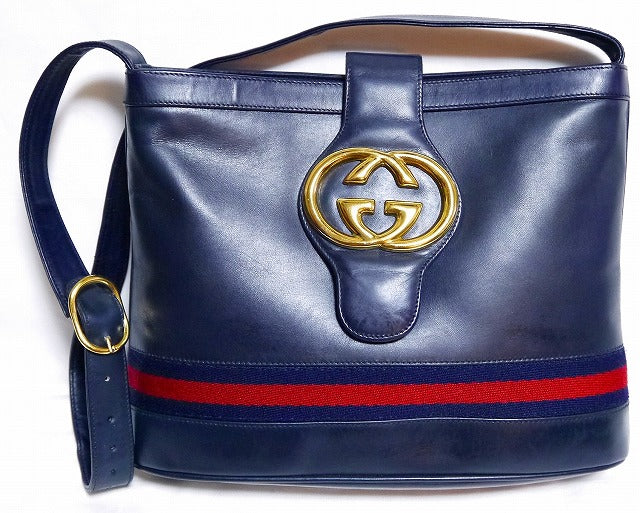 OLD Gucci総皮G金具バケツ型ショルダー(紺)