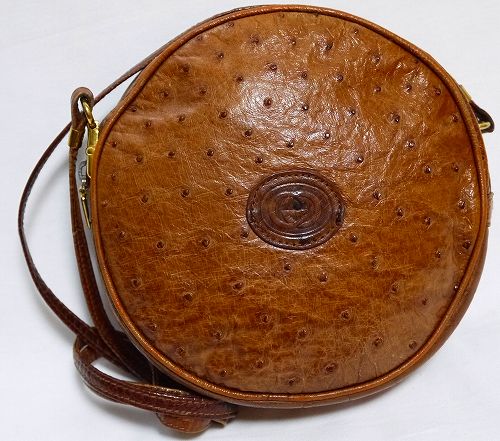 OLD Gucciオーストリッチ 丸ポシェット(キャメル)