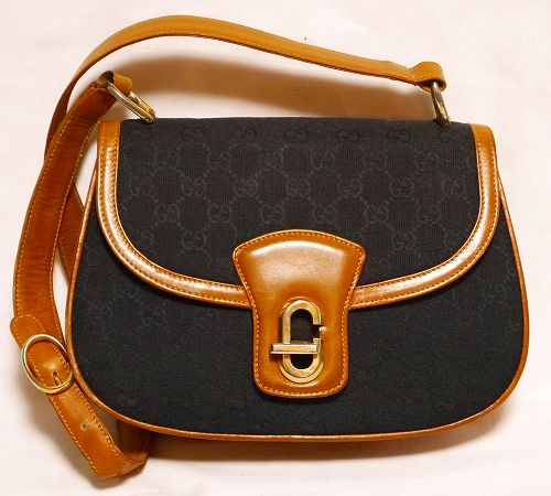 OLD Gucci黒×キャメル/クラシックショルダー
