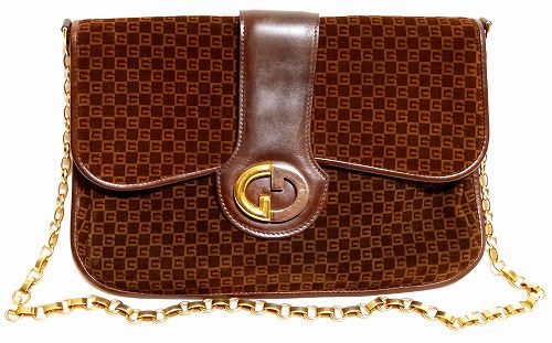 OLD Gucciスエードチェーン ショルダークラッチ(茶)