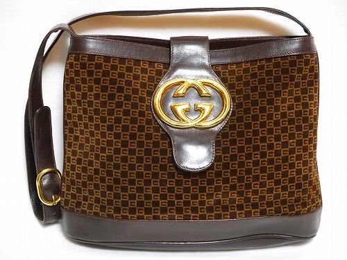 OLD Gucci総皮G金具バケツ型ショルダー(茶スエード)