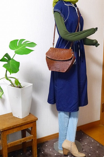 OLD Gucci クロコ型押しショルダー(茶)