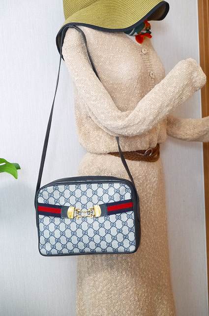 OLD Gucci ビット金具付ワンショルダー(青GG)