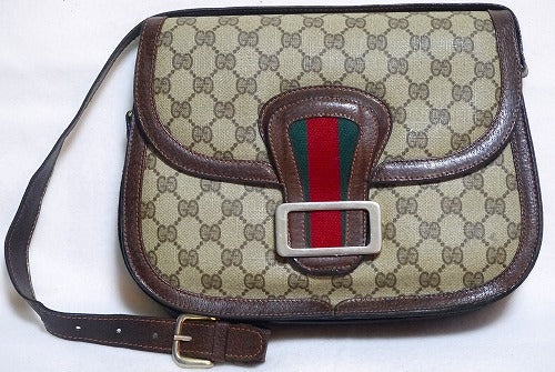 OLD Gucci 2層式半円盤ショルダー(茶)