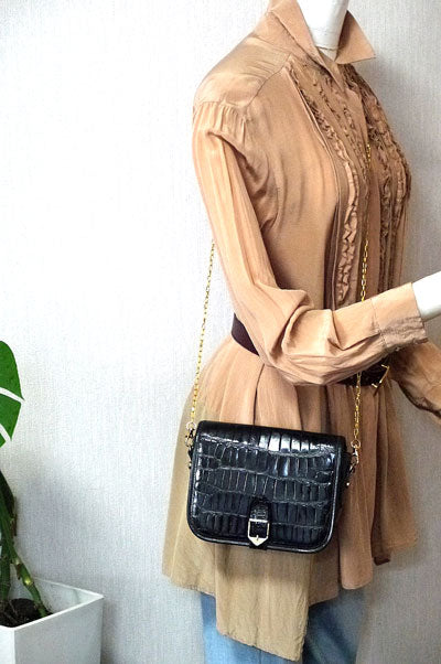 OLD Gucci 黒クロコ型押しポシェットショルダー