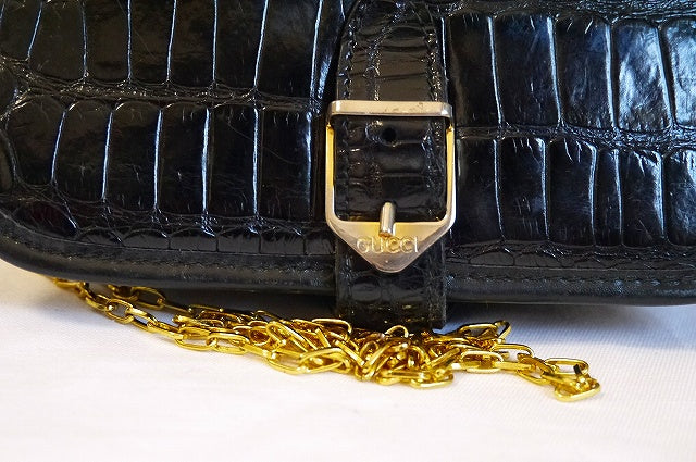 OLD Gucci 黒クロコ型押しポシェットショルダー