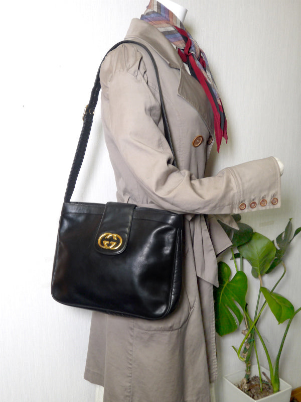 OLD Gucci GG金具総革バケツショルダー(黒)