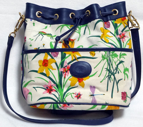 OLD Gucci フローラ巾着型ショルダー(紺)