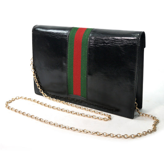 OLD Gucci チェーン総革クラッチショルダー(黒)