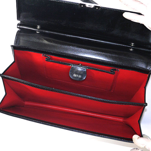 OLD Gucci 黒本革 ビジネストート(内装赤)