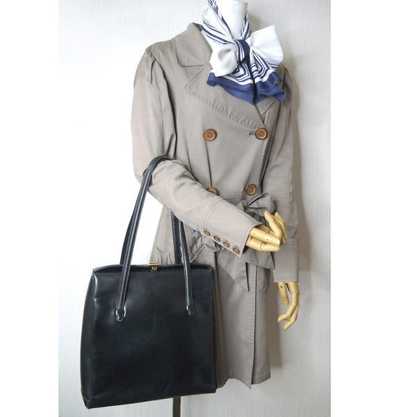 OLD Gucci 本革製G留め具スクエアトートバッグ(黒)