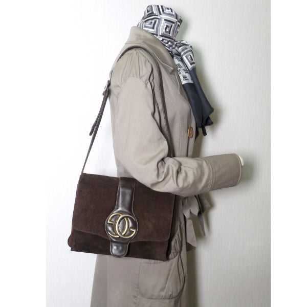 OLD Gucci スエード ビッグGG金具ワンショルダー(濃茶)