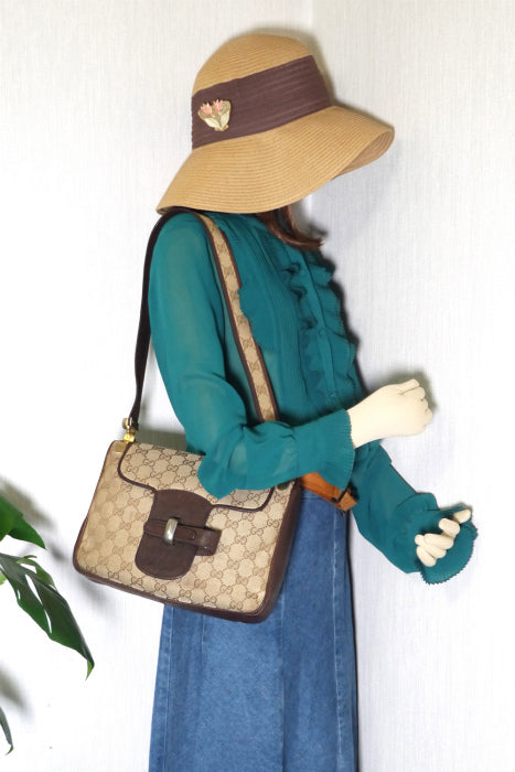 OLD Gucci ジャガード70sセミショルダー(茶)