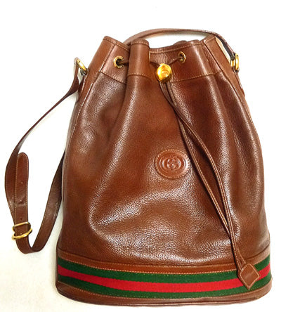 OLD Gucci 巾着型ショルダー (総皮・茶)