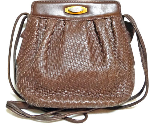 OLD Gucci 革メッシュ編み込みショルダー(茶)