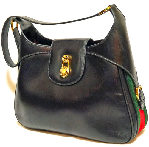 OLD Gucci サイドシェリー総皮ショルダー(黒)