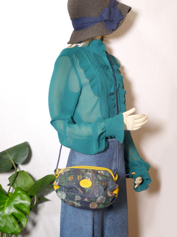 OLD GucciキャンディFLORAポシェット(黄×紺)