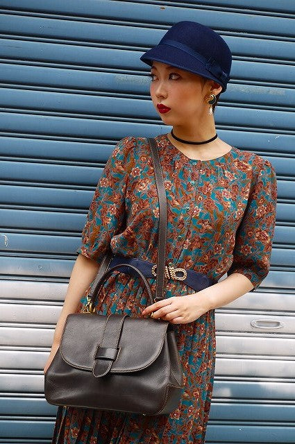 OLD Gucci ショルダー付き総皮バッグ(茶)