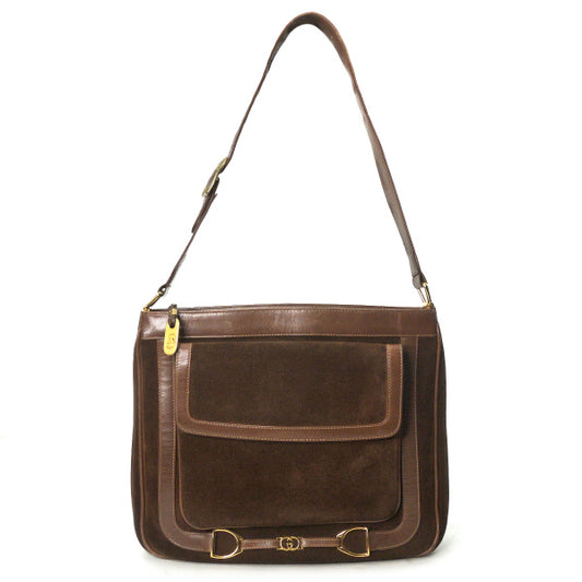 OLD Gucci レア!!G×ビット金具フロントポケットショルダー(茶・スエード )