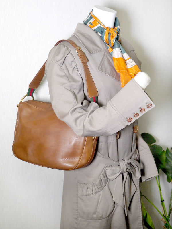 OLD Gucci 総革サイドシェリー ビット金具ショルダー(茶)