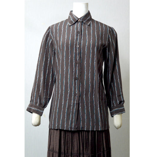 OLD Gucci シルクブラウス (ロープ柄ストライプ 茶)