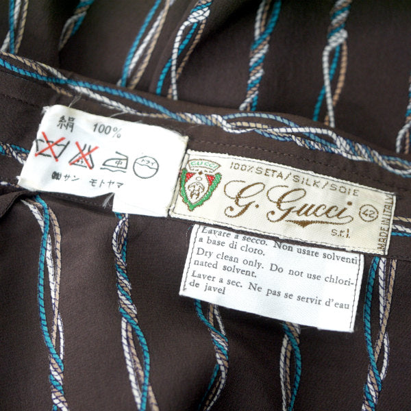 OLD Gucci シルクブラウス (ロープ柄ストライプ 茶)