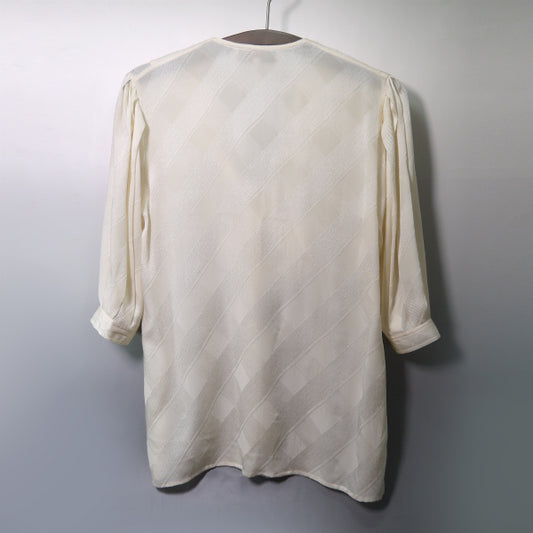 OLD Gucci チェック柄 ボウタイシルクブラウス (白)