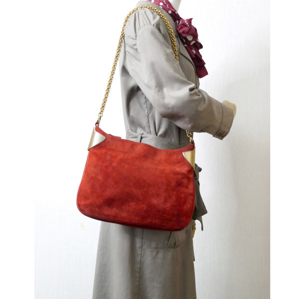 OLD Gucci<使用感あり>スエード豪華チェーンショルダー(赤)