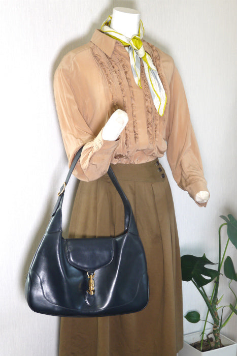 OLD Gucci ジャッキーワンショルダー 本革(ネイビー)