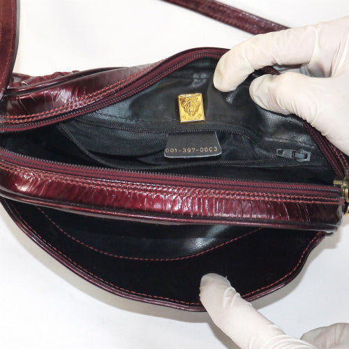 OLD Gucci レア!皮編み込みポシェット(ボルドー)