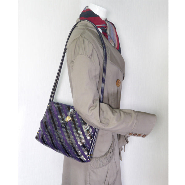 OLD Gucci レア!編み込みレザーがま口ショルダー(紫)