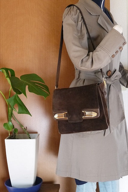 OLD Gucci スエード茶ショルダー(財布付き)