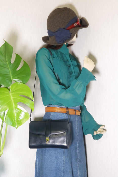 OLD Gucci 総皮ミニクラッチ&ショルダー(紺)