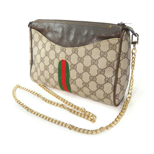 OLD Gucci チェーンショルダー付シェリーポーチ(茶)