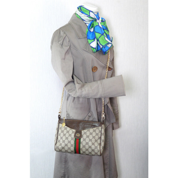 OLD Gucci チェーンショルダー付シェリーポーチ(茶)