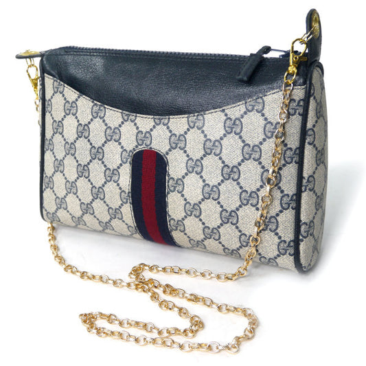 OLD Gucci チェーンショルダー付シェリーポーチ(青)