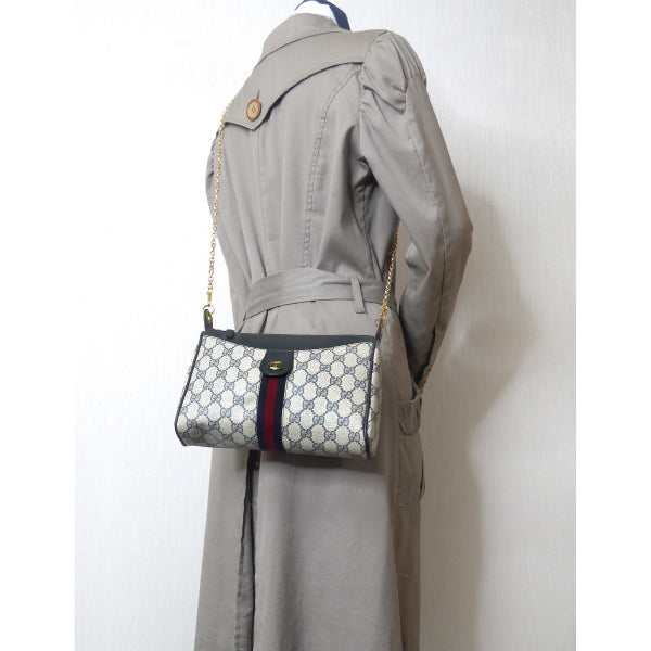 OLD Gucci チェーンショルダー付シェリーポーチ(青)