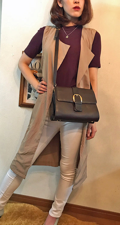 OLD Gucci 型押しレザーショルダー(茶)