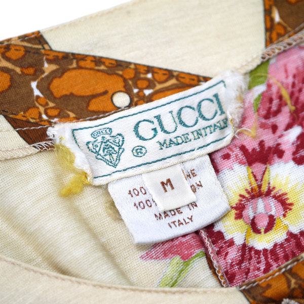 OLD Gucci フローラ柄フレンチスリーブワンピース(クリーム)