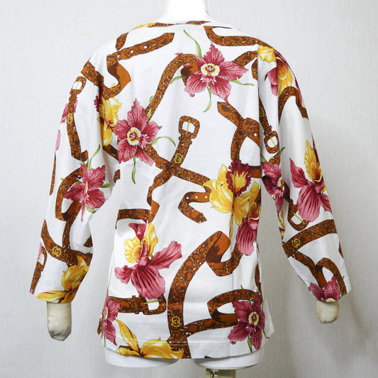 OLD Gucci フローラ&ベルト柄コットンカットソー(白系)