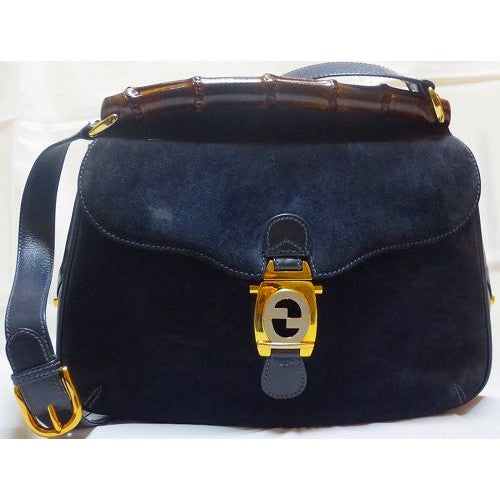 OLD Gucci バンブースエード青ショルダー