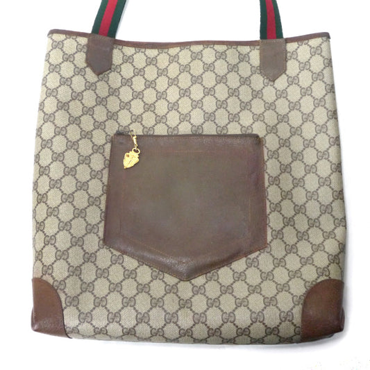 OLD Gucci レザーポケット トートバッグ(茶)