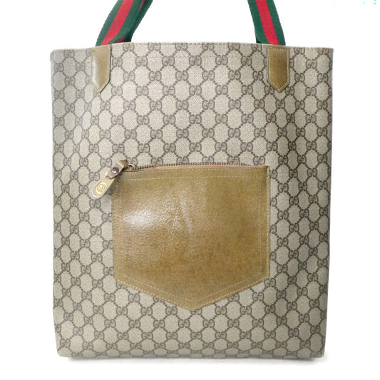 OLD Gucci <訳あり>革ポケット トートバッグ(茶)