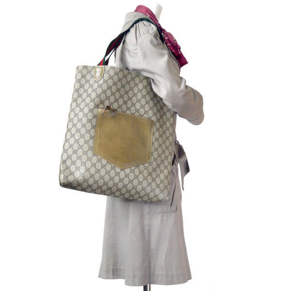 OLD Gucci <訳あり>革ポケット トートバッグ(茶)